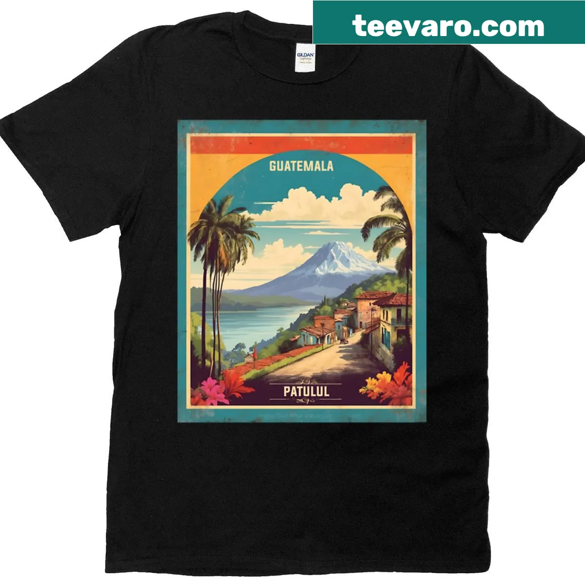 Vintage tourism poster-style Patulul Guatemala T-shirt — on a men's t-shirt