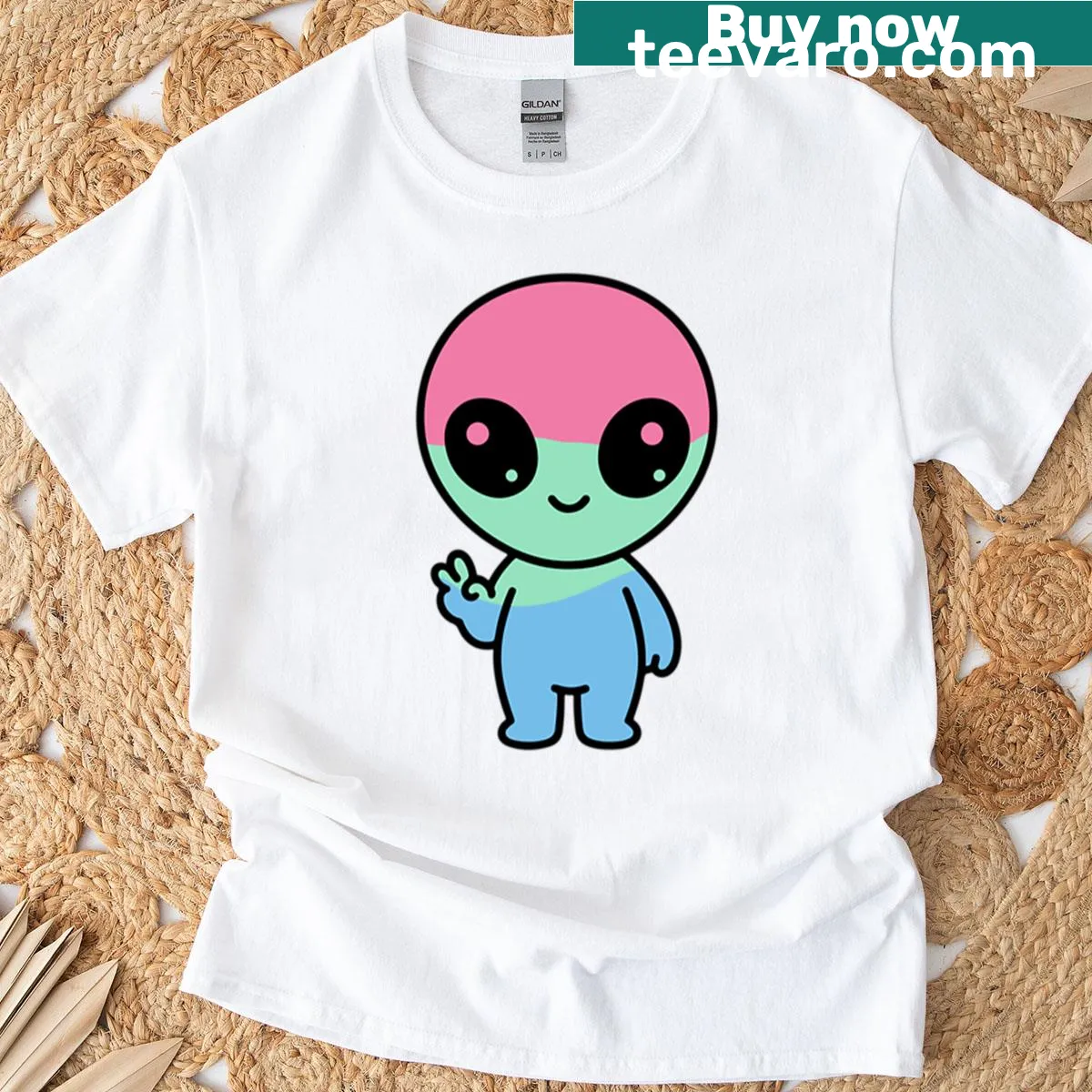 Kawaii alien graphic t-shirt for polysexual pride — on a men's t-shirt