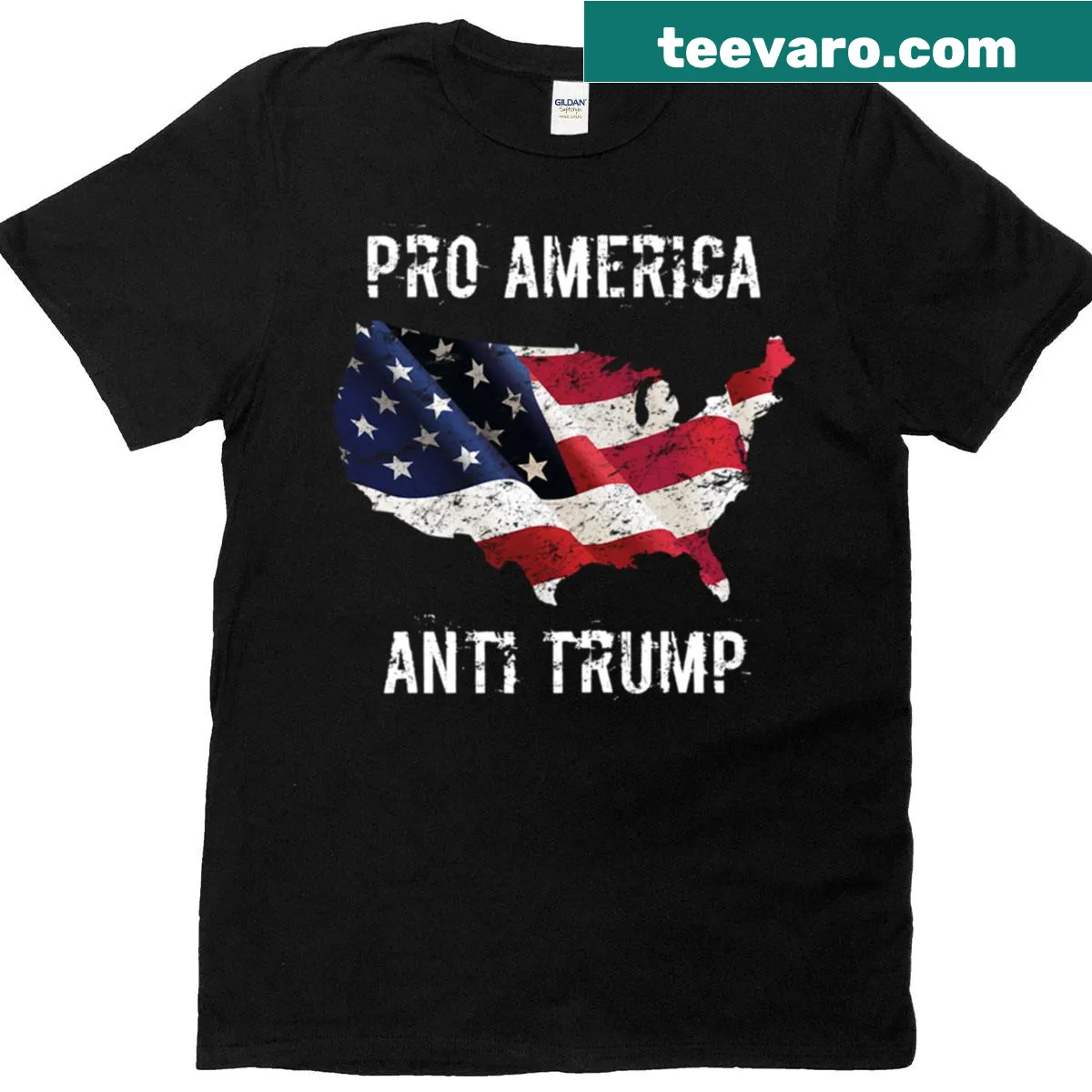 Pro-America Anti-Trump t-shirt with bold lettering — on a men's t-shirt