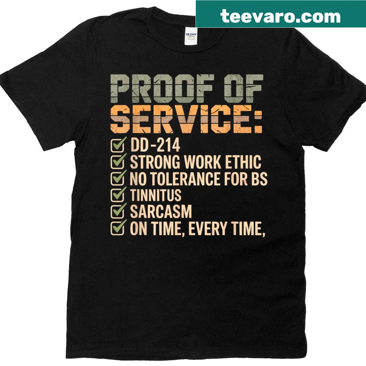 Emblematic military T-shirt celebrating service and work ethic — on a men's t-shirt