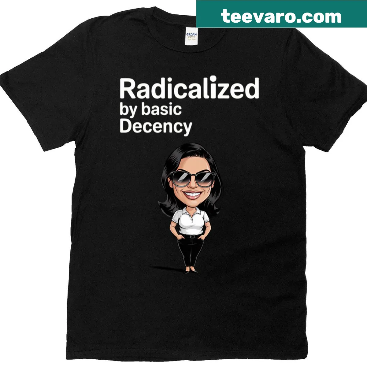 Political activism t-shirt with the phrase about basic decency — on a men's t-shirt