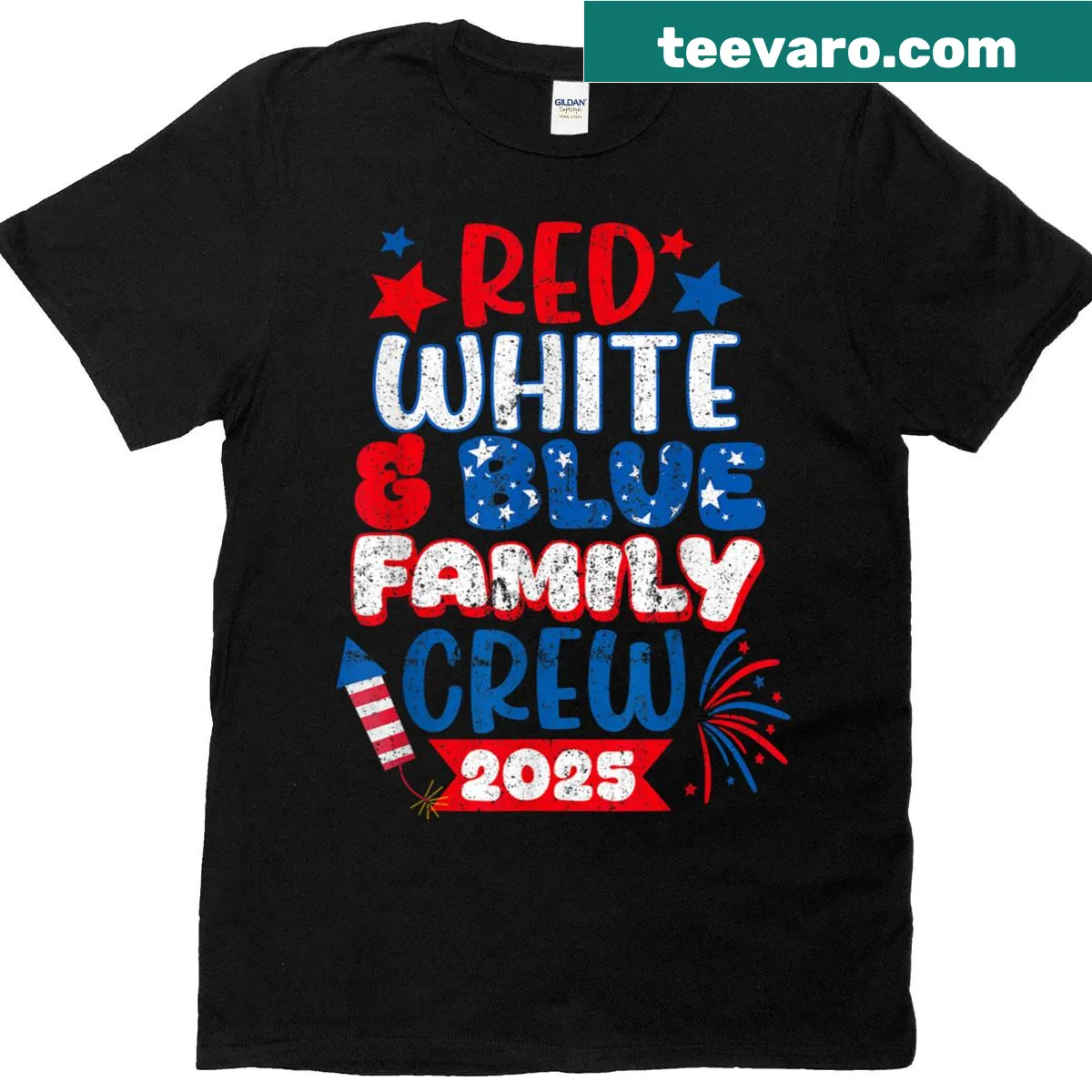 Badge-style graphic celebrating family and the 2025 Fourth of July — on a men's t-shirt