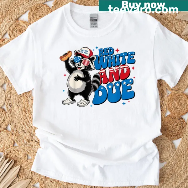 Funny pregnant raccoon graphic on Red White And Due T-shirt