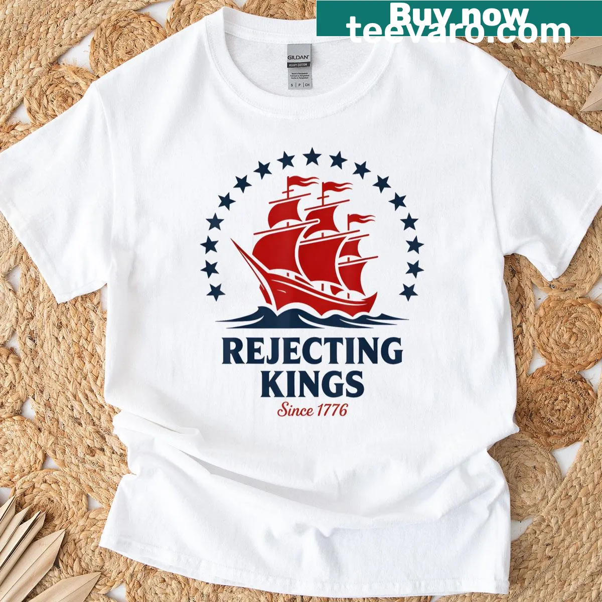 Funny American flag graphic on Rejecting Kings Since 1773 T-shirt — on a men's t-shirt