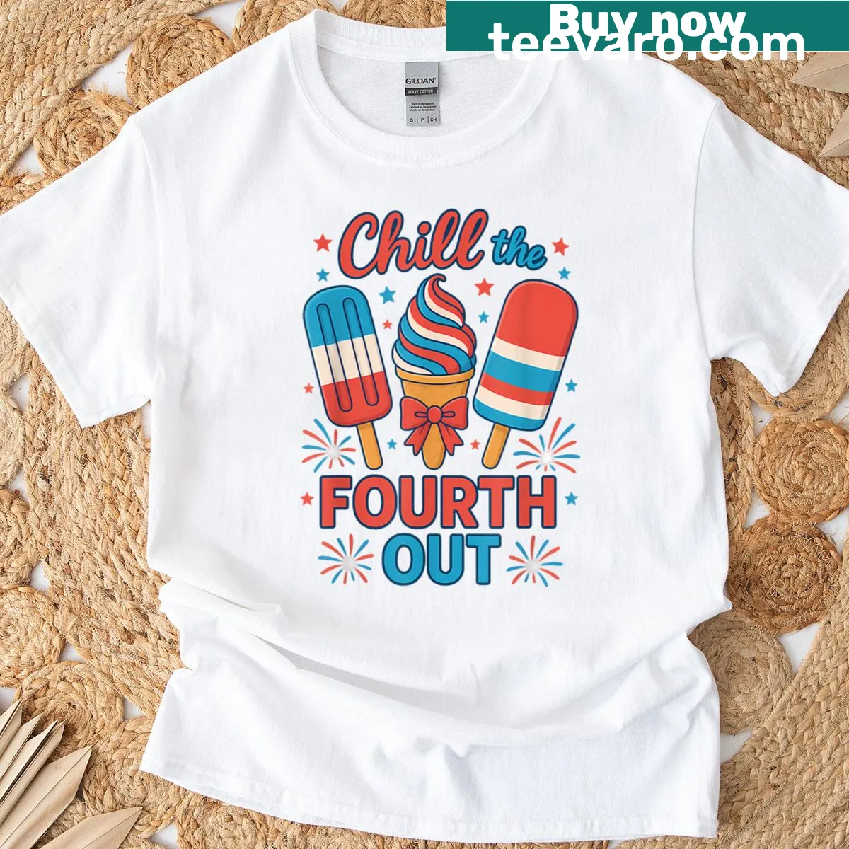 Retro July Fourth tee with playful ice cream graphic — on a men's t-shirt
