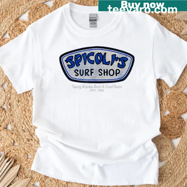 Retro surf shop tee with nostalgic wave and buzz design