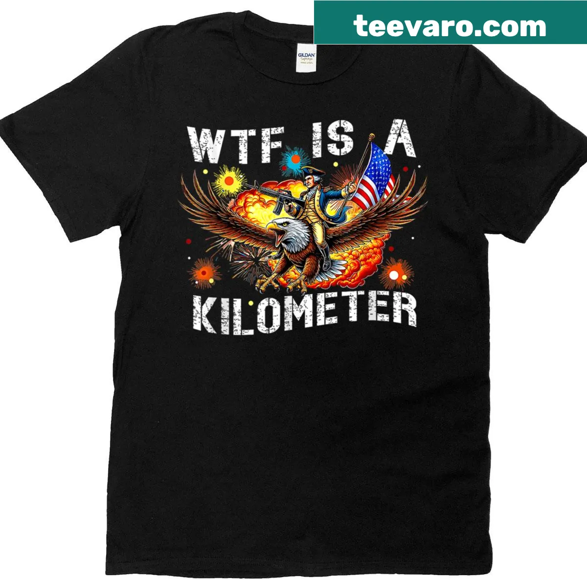 Retro shirt with the phrase 'Wtf Is A Kilometer' in bold text — on a men's t-shirt