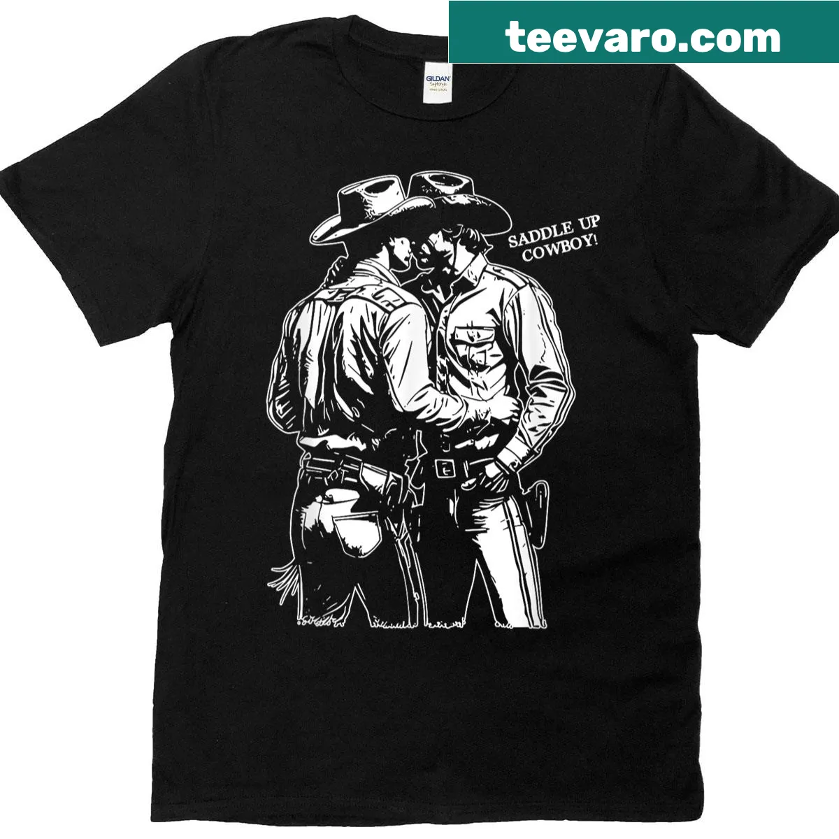 Humorous cowboy-themed t-shirt with playful typography. — on a men's t-shirt