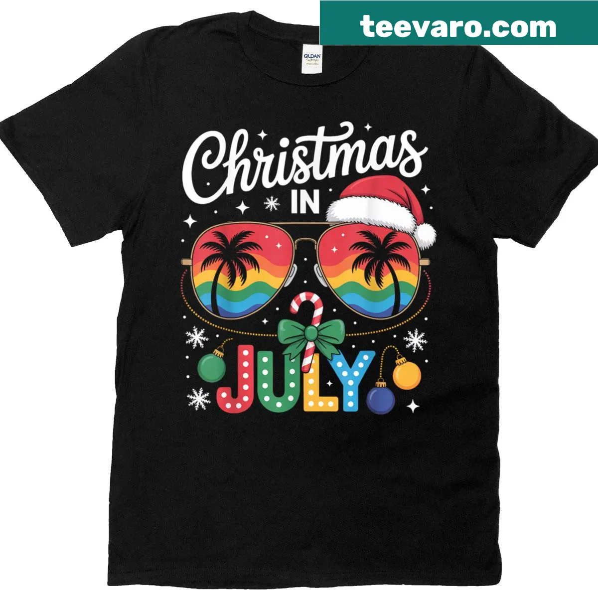 Santa Claus wearing sunglasses on a beach T-shirt — on a men's t-shirt