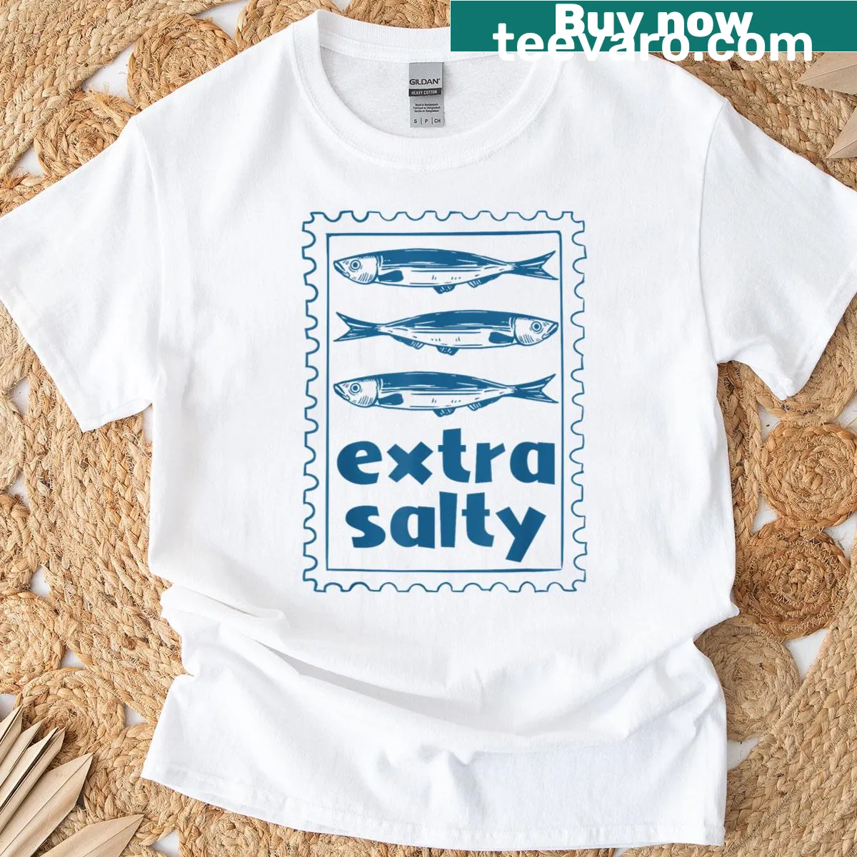 Funny t-shirt with sardines graphic for fishermen — on a men's t-shirt