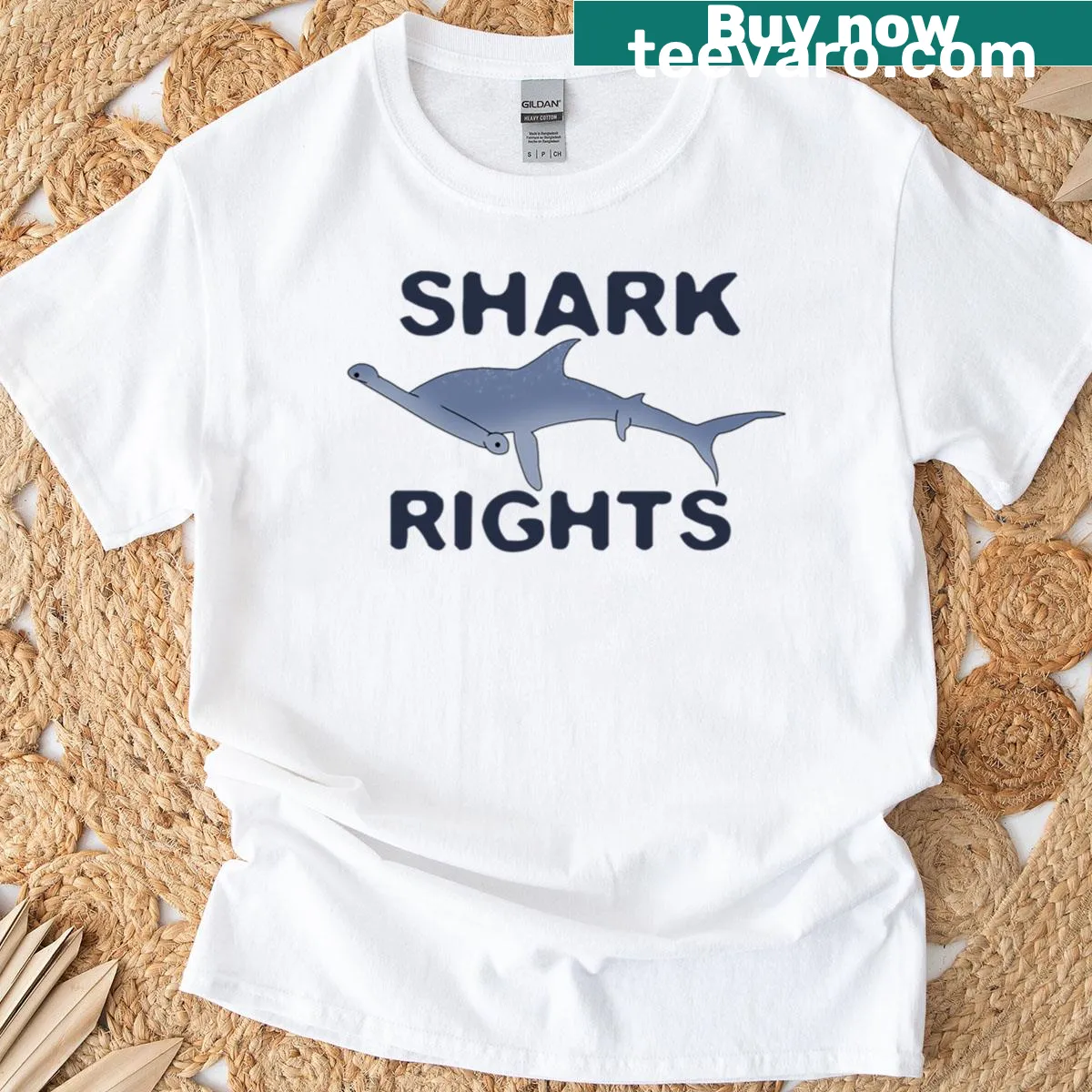 Hammerhead shark graphic with rights slogan on a t-shirt — on a men's t-shirt