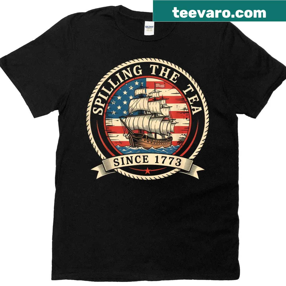Funny 4th of July t-shirt with text and American flag graphic — on a men's t-shirt