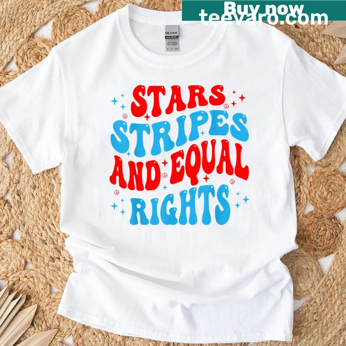 Stars and stripes women's rights graphic T-shirt — on a men's t-shirt