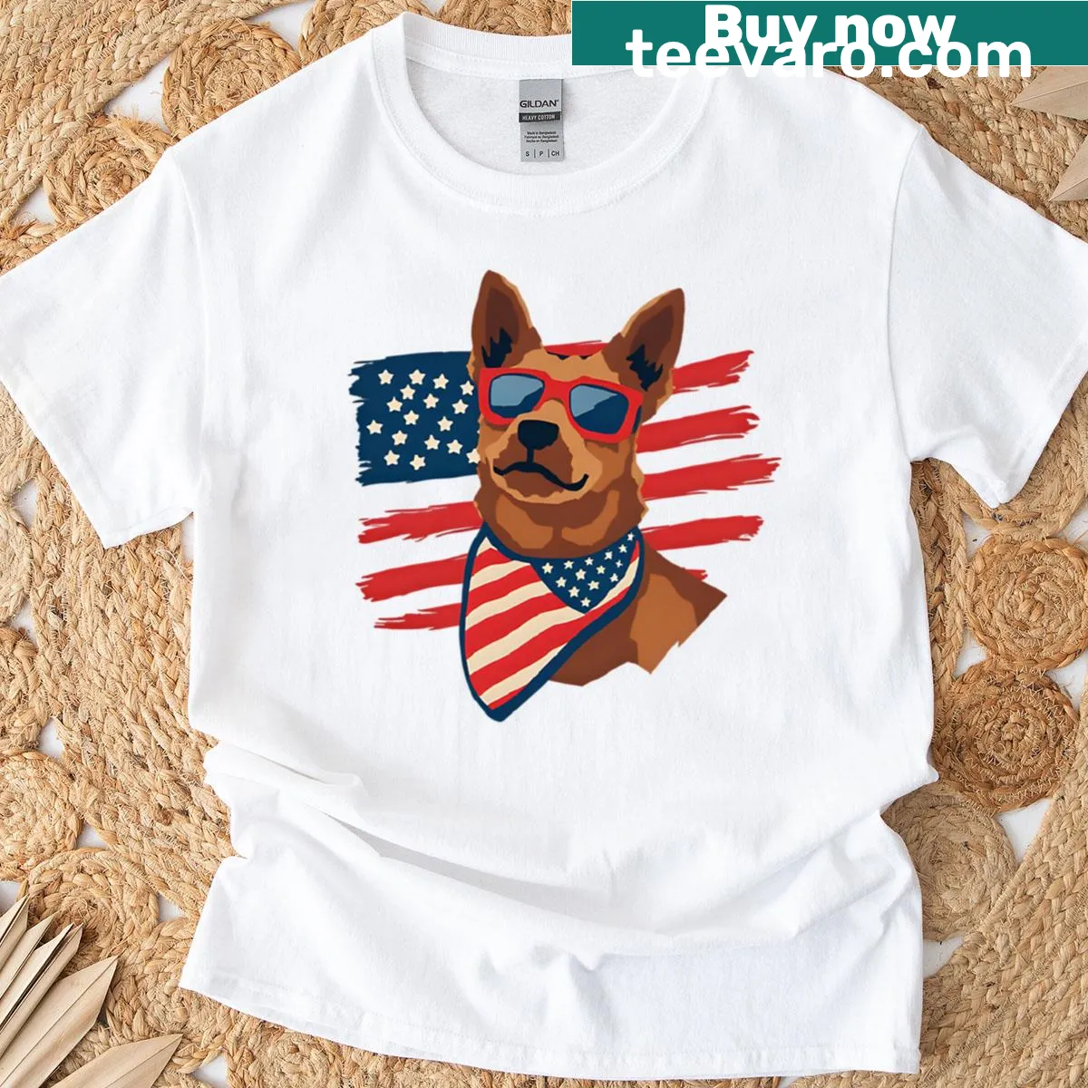 Paws silhouette with stars and stripes graphic T-shirt — on a men's t-shirt