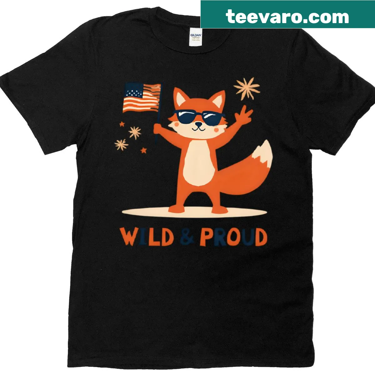 Patriotic t-shirt with 'Stars Stripes Sly' text — on a men's t-shirt