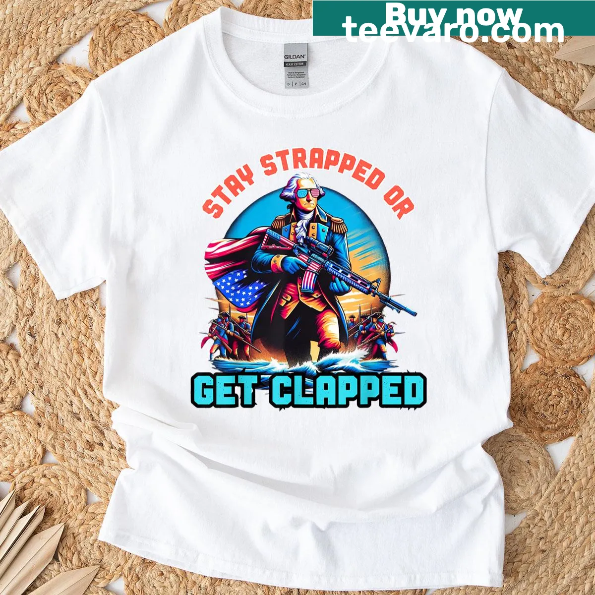 Funny George Washington t-shirt with patriotic phrase — on a men's t-shirt