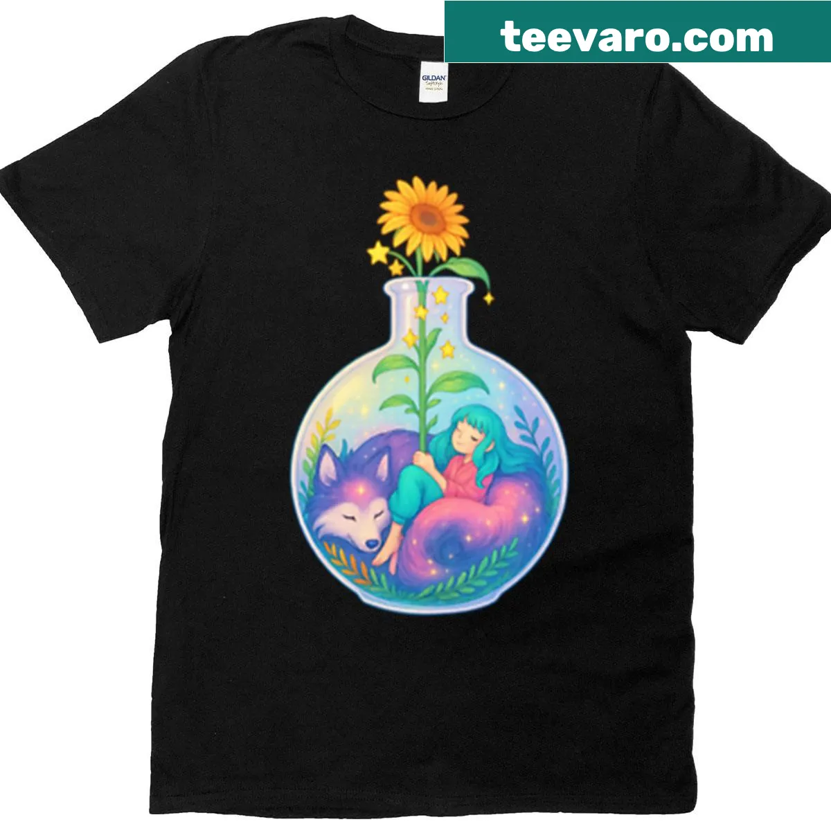 Cosmic design on T-shirt representing peace and serenity — on a men's t-shirt