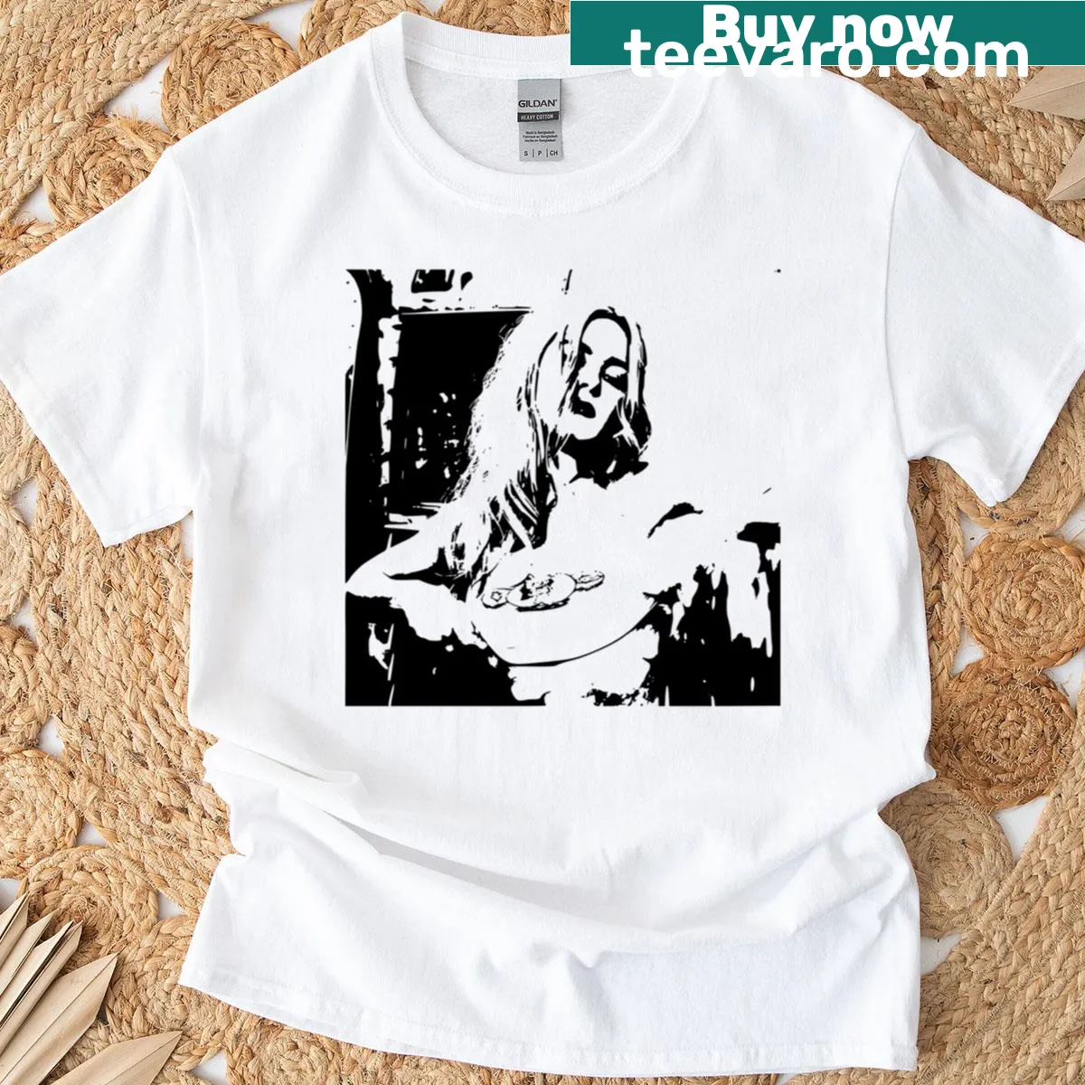 Monochrome silhouette of Addison Rae on a stylish t-shirt. — on a men's t-shirt