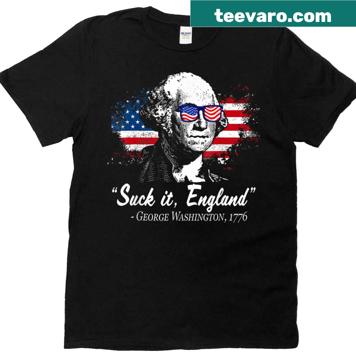 Funny George Washington themed Fourth of July T-shirt with playful text — on a men's t-shirt