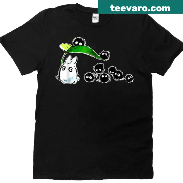 Graphic t-shirt featuring Susuwatari soot balls from Japan.