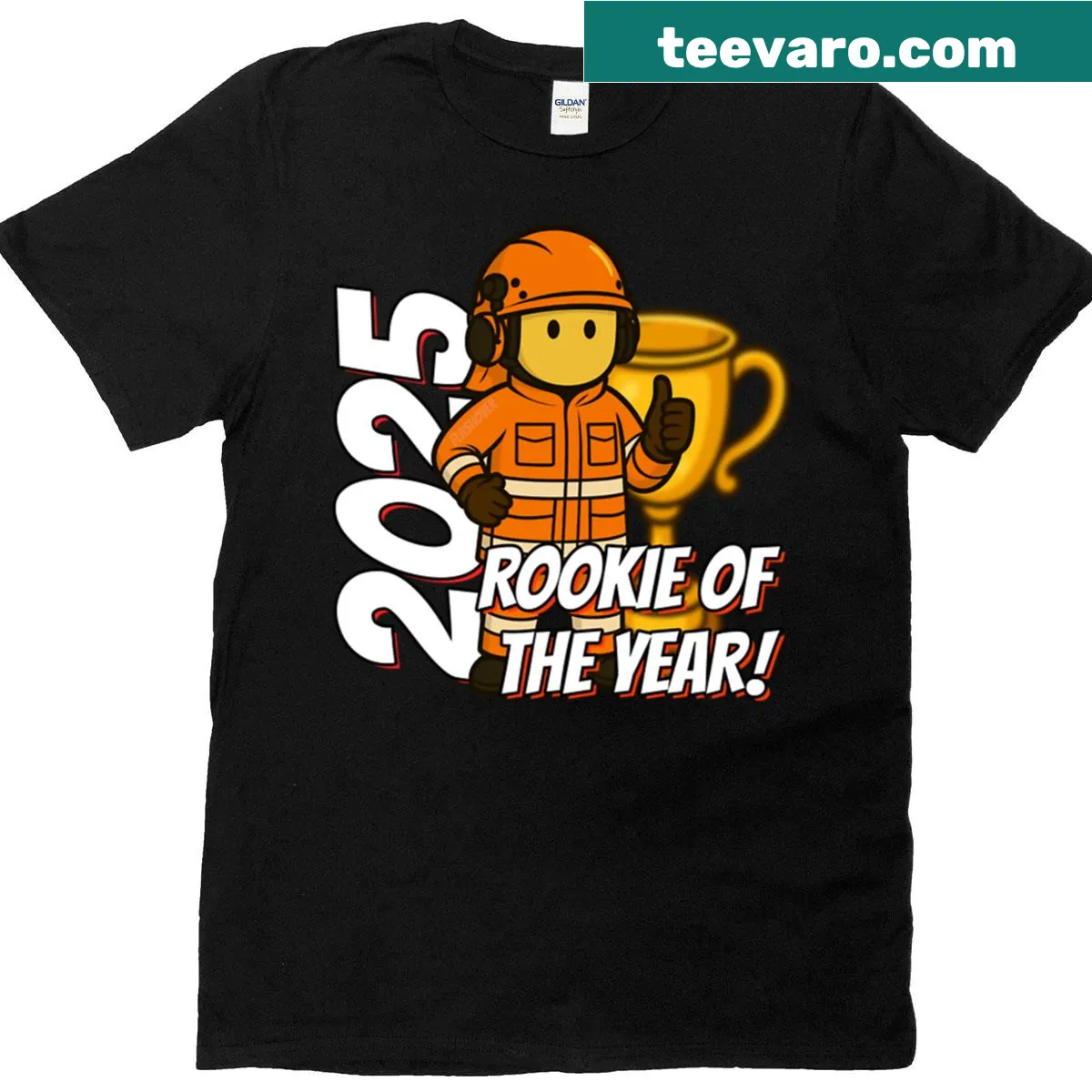 Rookie Of The Year T-shirt featuring Team Orange logo — on a men's t-shirt