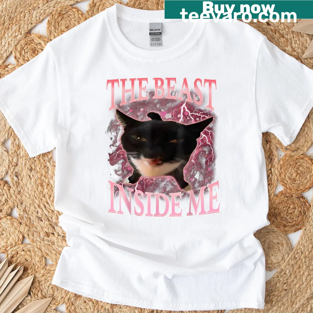 Funny t-shirt with cat meme phrase — on a men's t-shirt