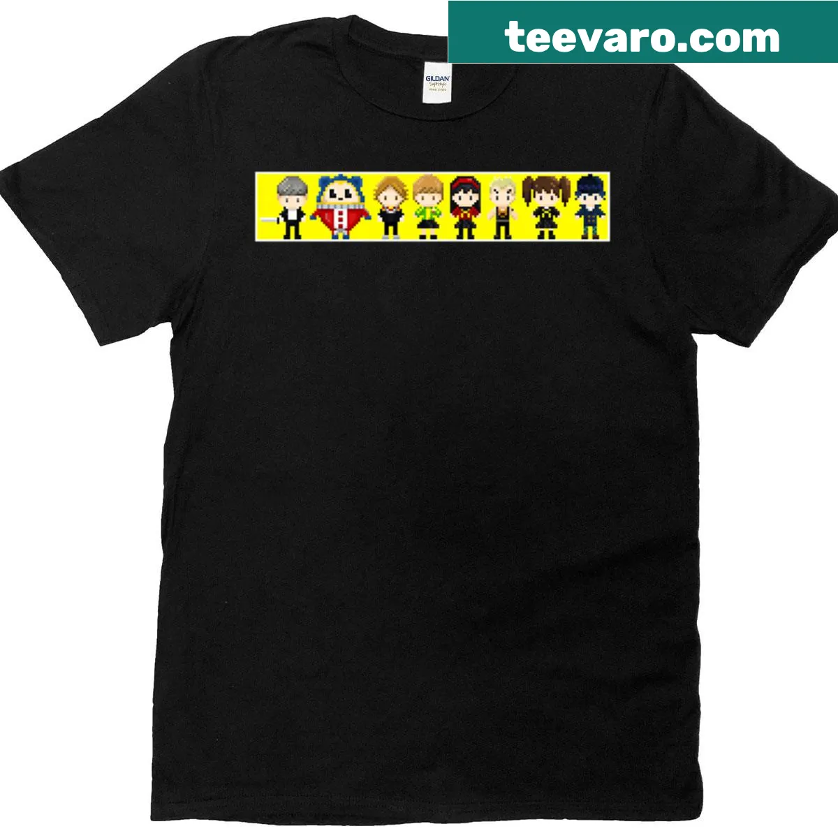 Graphic T-shirt featuring the Investigation Team from Persona 4 in a dynamic pose. — on a men's t-shirt