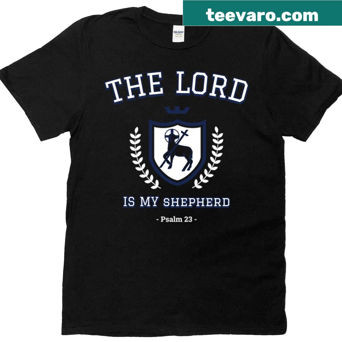 T-shirt with the phrase 'The Lord Is My Shepherd' in elegant typography — on a men's t-shirt