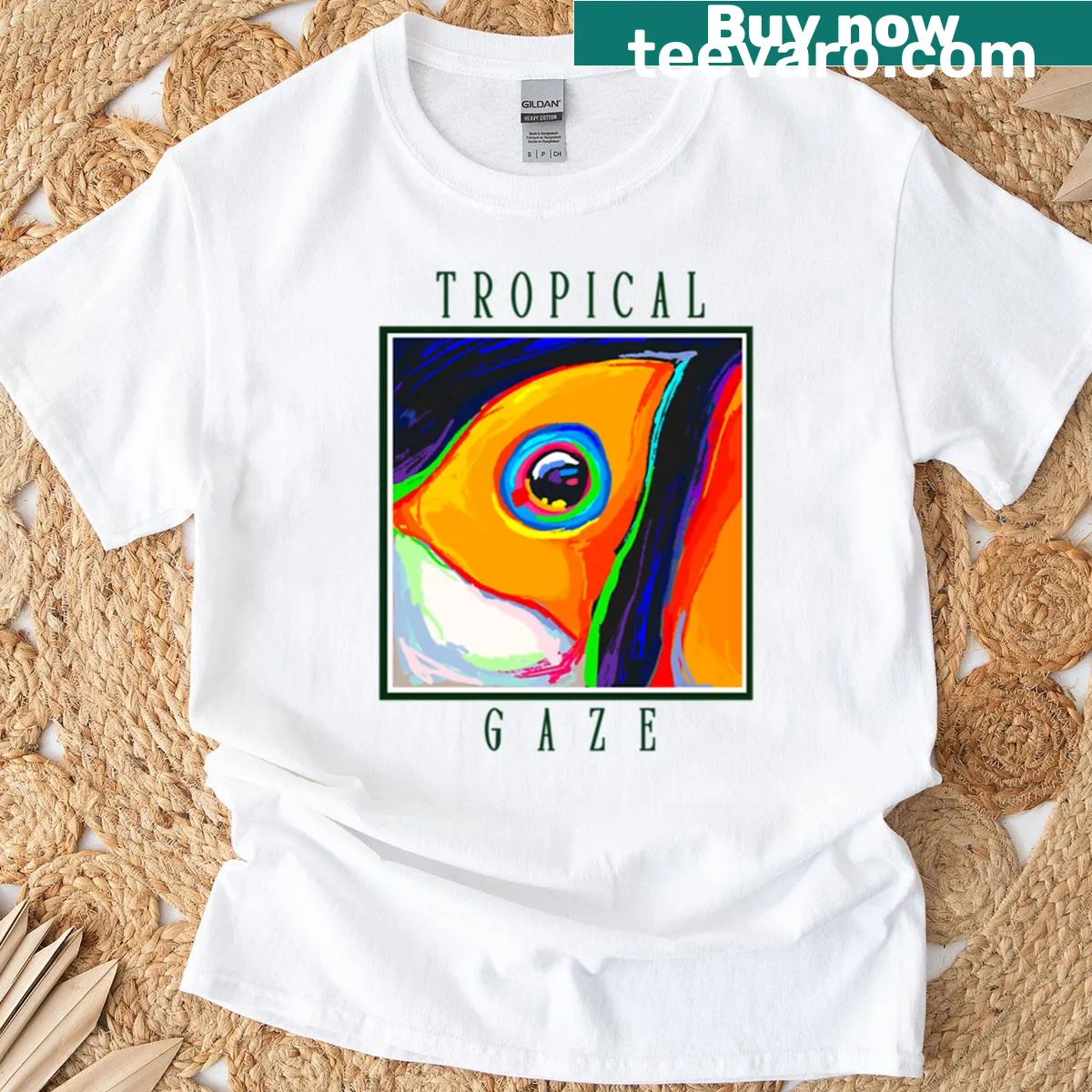 Illustrated toucan design t-shirt featuring a colorful toucan bird — on a men's t-shirt