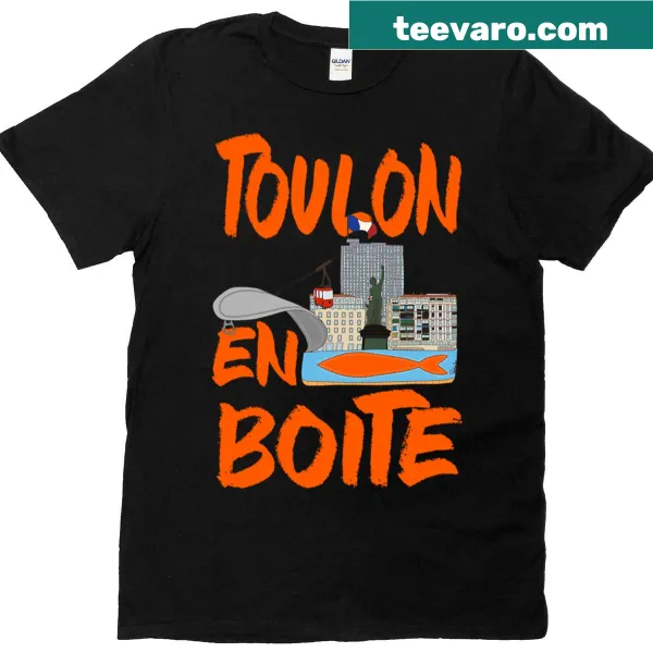 Illustrative sardine tin design featuring Toulon on a t-shirt