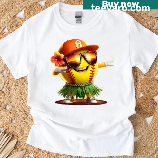 Funny T-shirt featuring a tropical softball design.