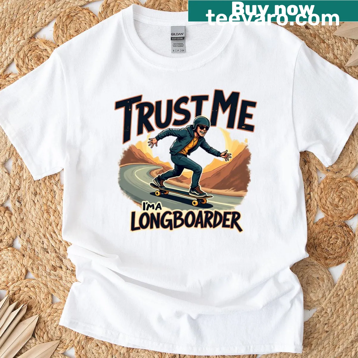 Longboarder themed t-shirt with a catchy slogan — on a men's t-shirt