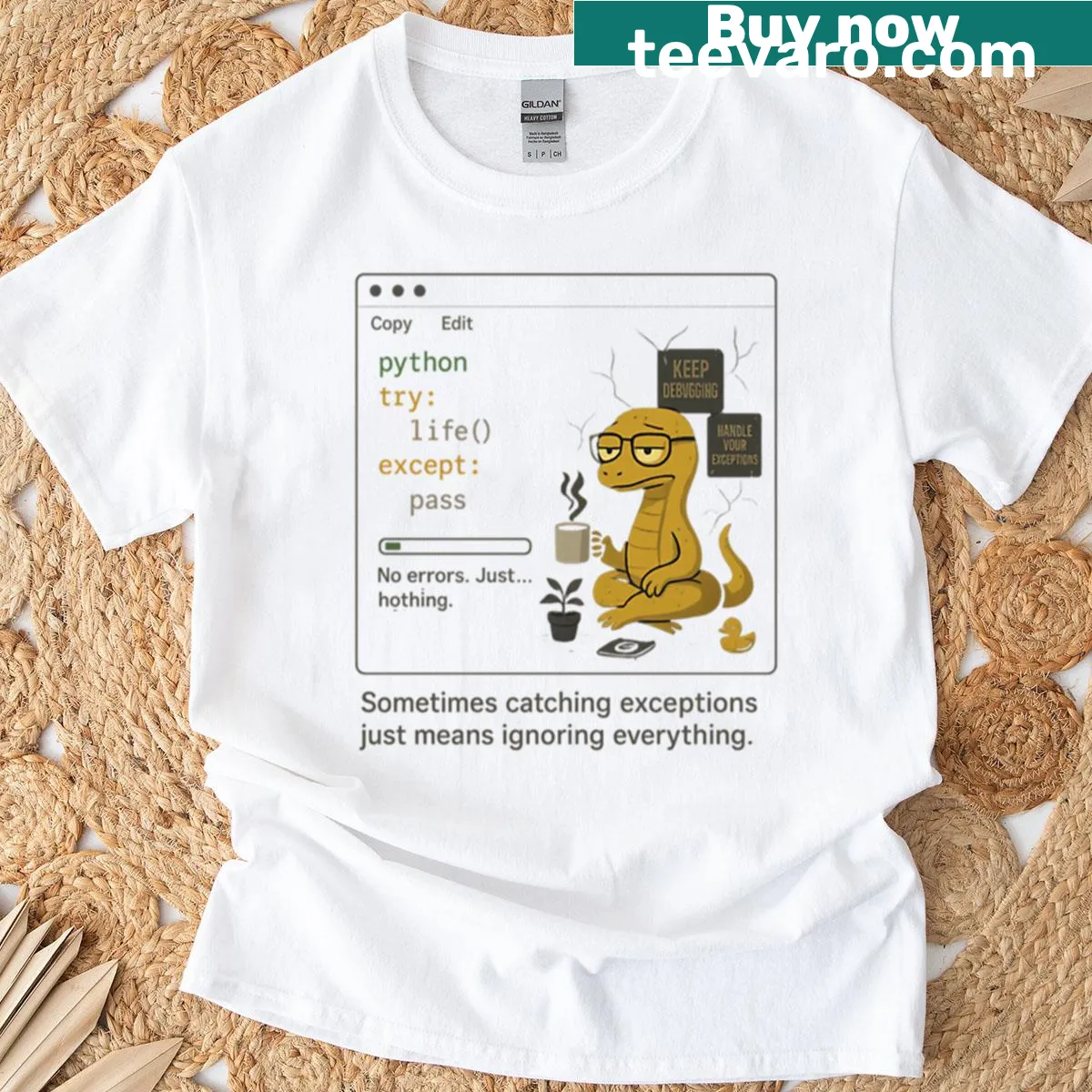 Oversized shirt with humorous Python developer quote for programmers — on a men's t-shirt