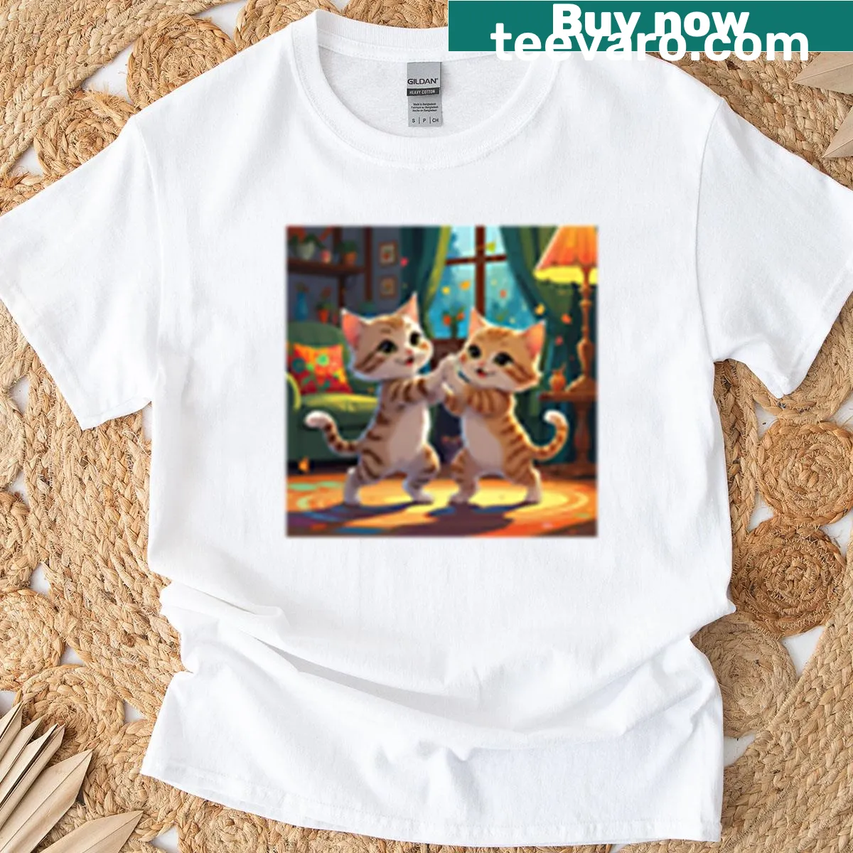 Adorable illustration of two playful kittens on a t-shirt — on a men's t-shirt