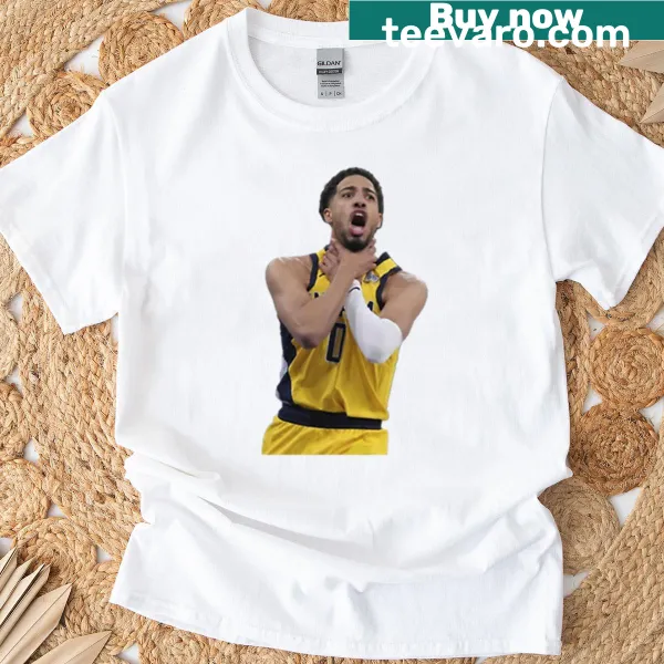 Graphic of Tyrese Haliburton's game face on a sports T-shirt