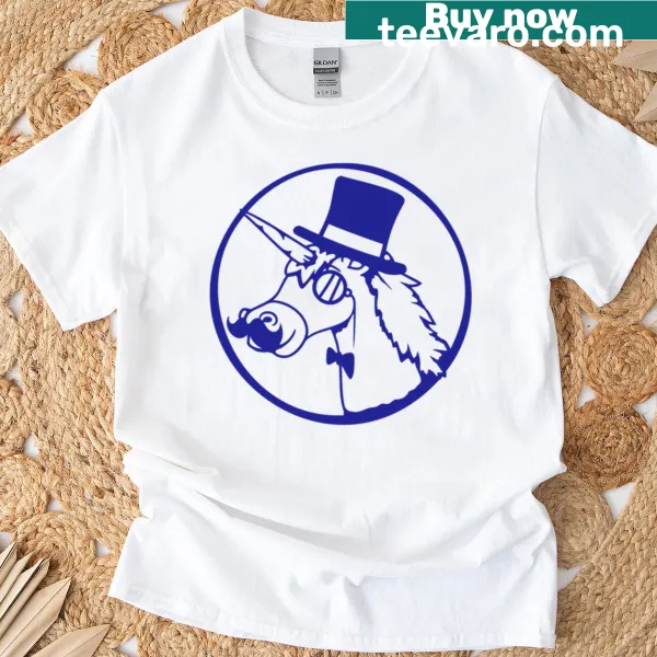 Cartoon unicorn T-shirt featuring a gentlemanly unicorn with a top hat and monocle