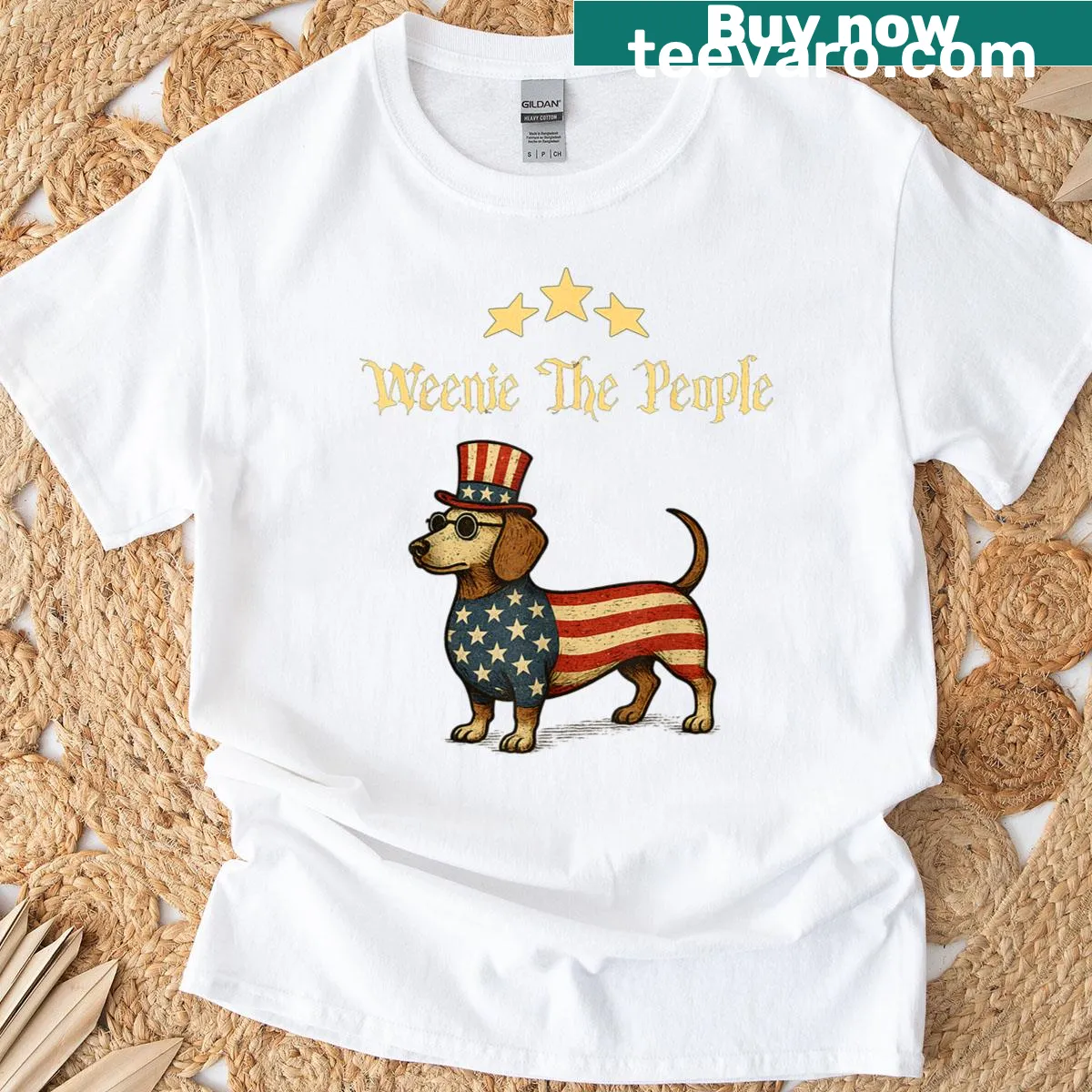 Funny dachshund design t-shirt for Fourth of July — on a men's t-shirt