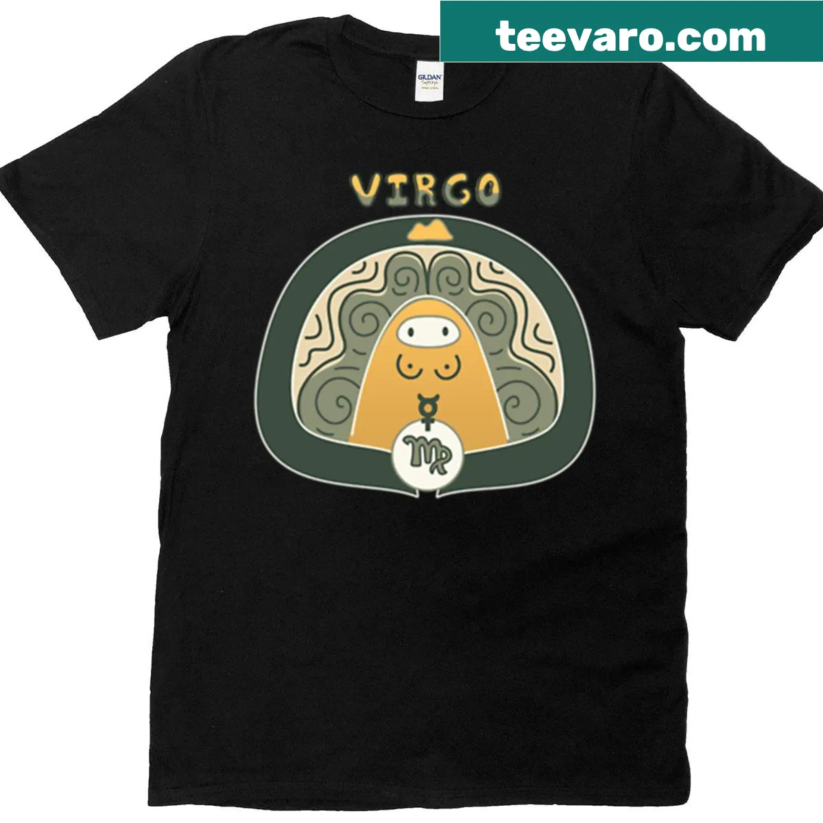 Astrology-themed T-shirt featuring a Virgo cameo and daffodil design — on a men's t-shirt
