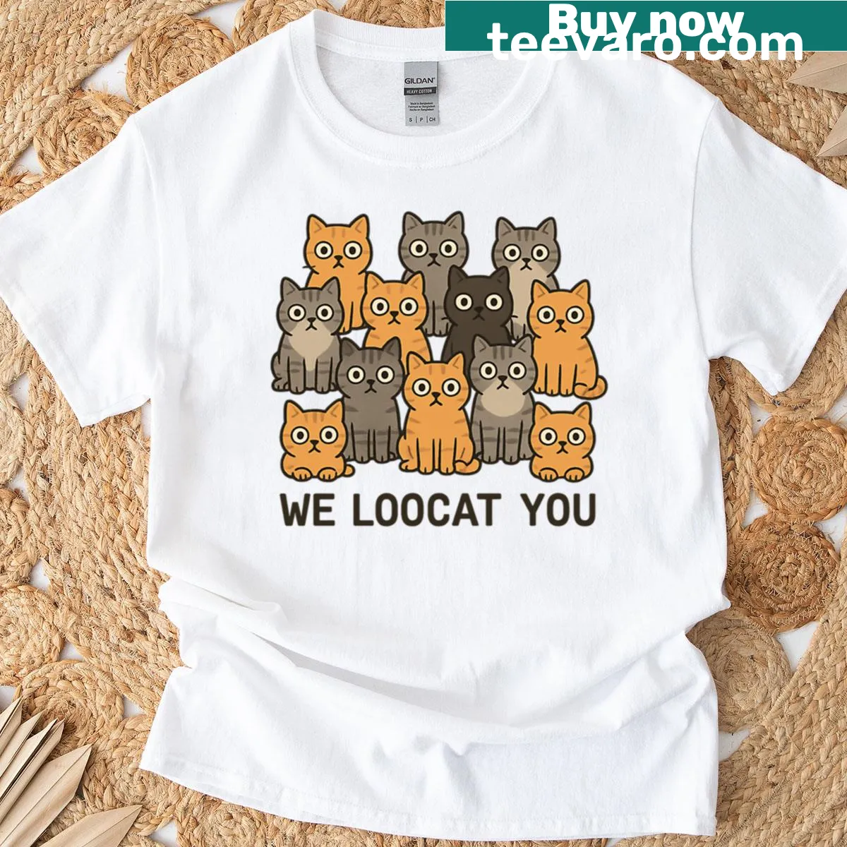Oversized t-shirt with playful cats and humorous text — on a men's t-shirt
