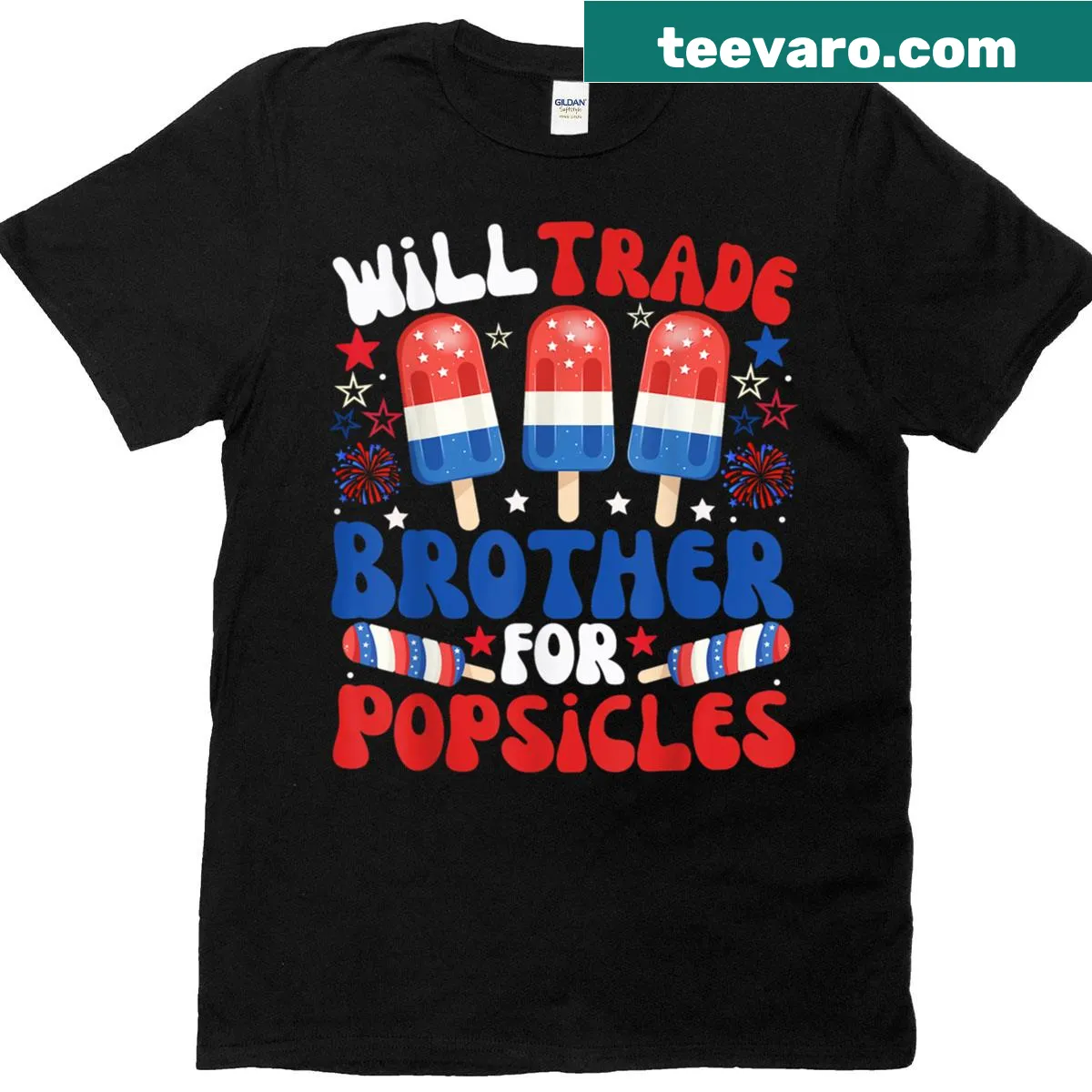 Funny kids t-shirt featuring a graphic about trading brothers for popsicles — on a men's t-shirt