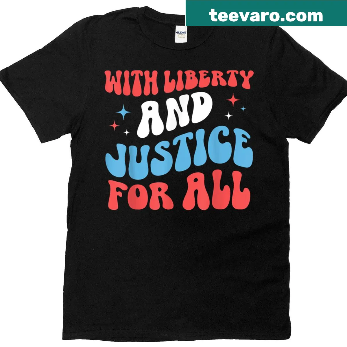 Patriotic T-shirt featuring a message about liberty and justice — on a men's t-shirt