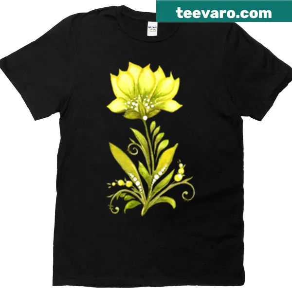 Artistic yellow-green flower design inspired by Ukrainian Petrykivka painting