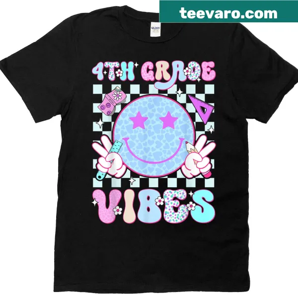 Text design: 4th Fourth Grade Vibes with smiley face