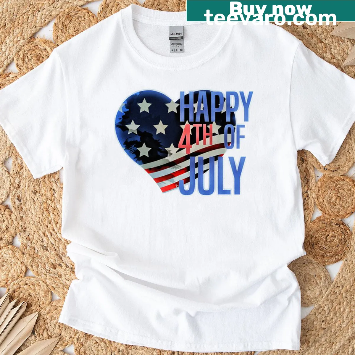 T-shirt featuring a heart shaped American flag design — on a men's t-shirt