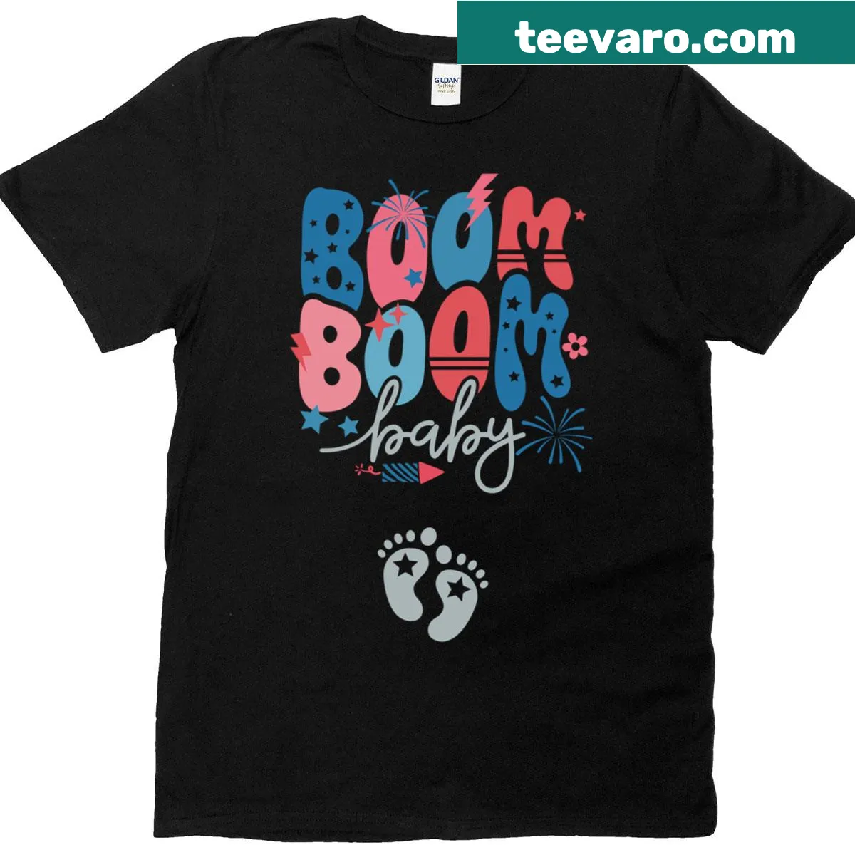 4th of July baby announcement T-shirt with festive text — on a men's t-shirt