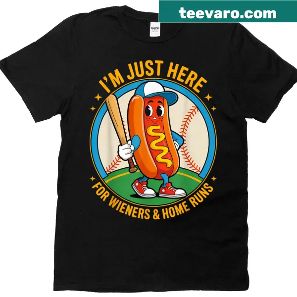 Funny T-shirt with hot dog theme and playful text.