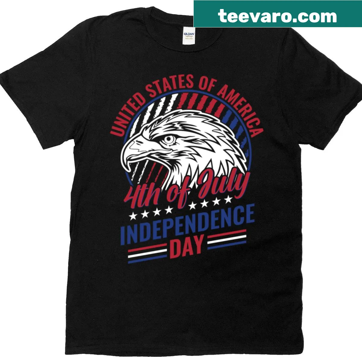 Classic T-shirt celebrating Independence Day with a festive graphic. — on a men's t-shirt