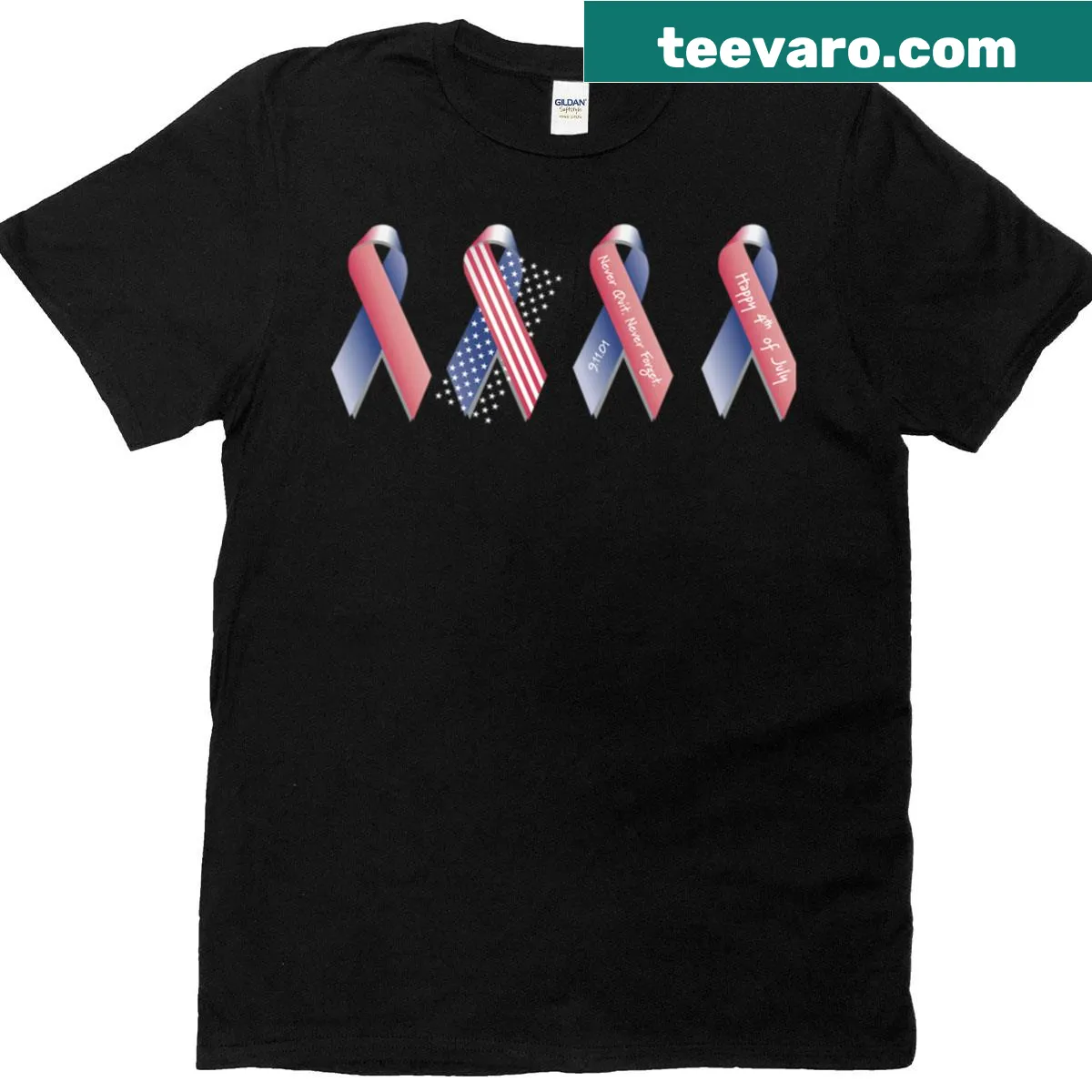 Patriotic T-shirt with Independence Day ribbon and inspirational quote. — on a men's t-shirt