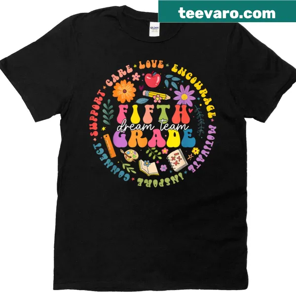 Floral T-shirt for fifth-grade teachers with Dream Team text