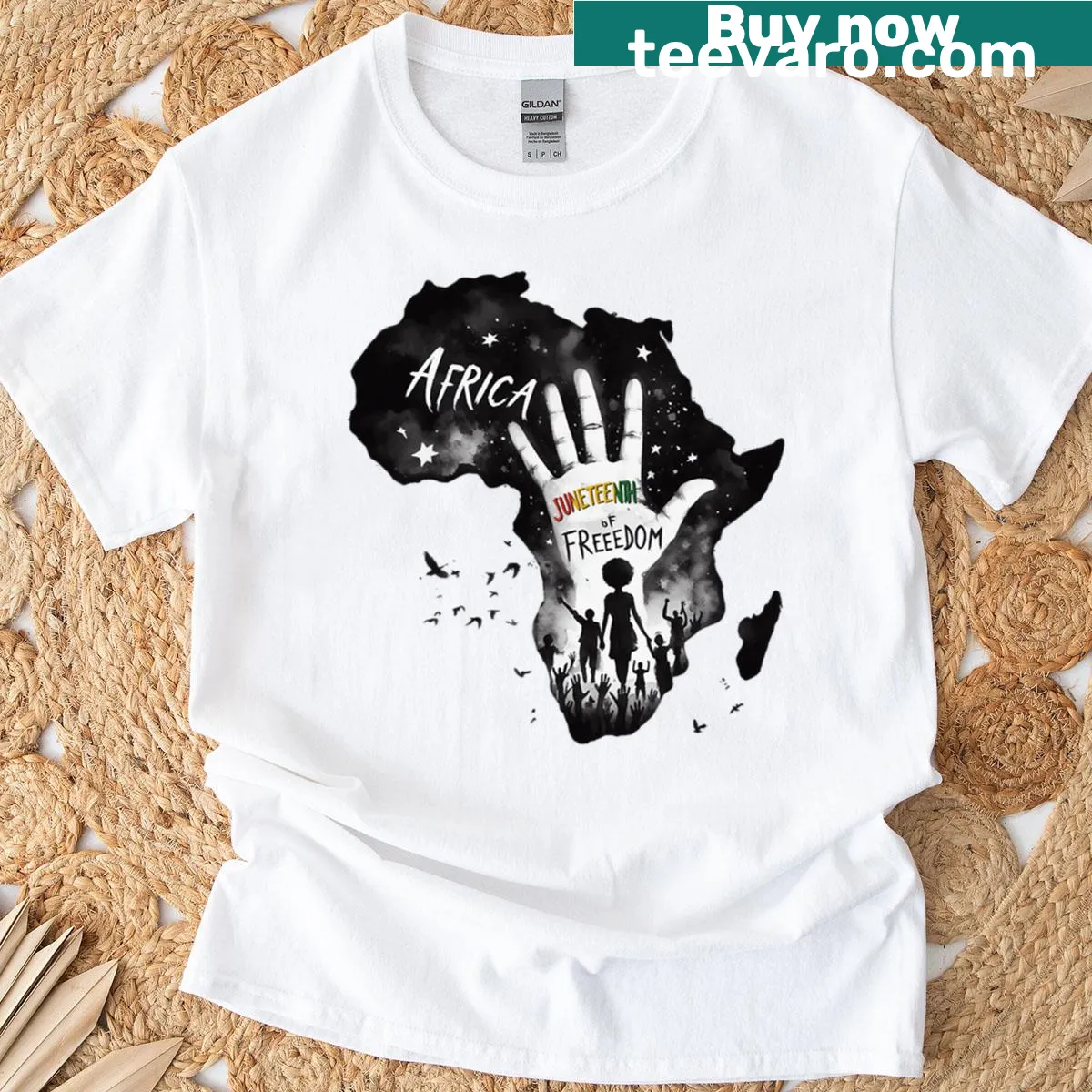 Bold Juneteenth graphic T-shirt celebrating African heritage — on a men's t-shirt